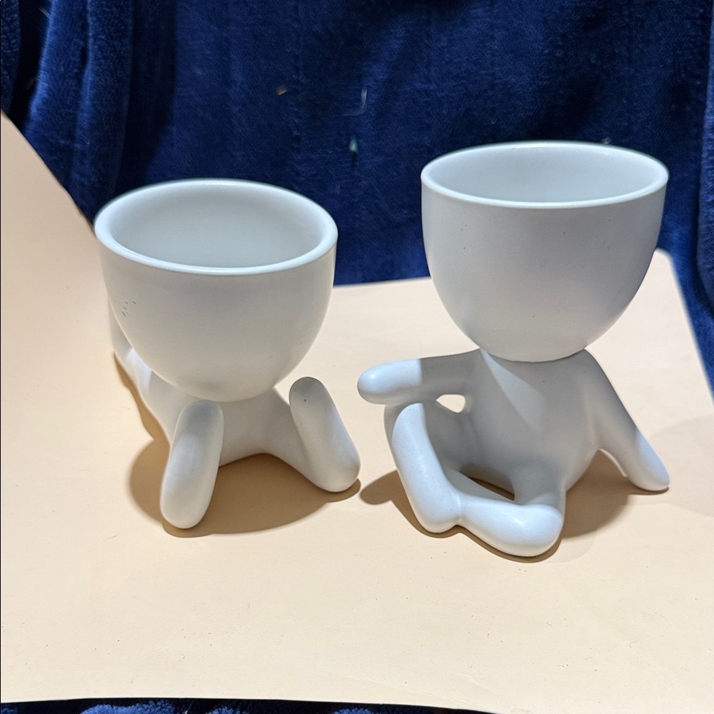 White Ceramic Sitting Planter Trio — Minimal Figure Pots